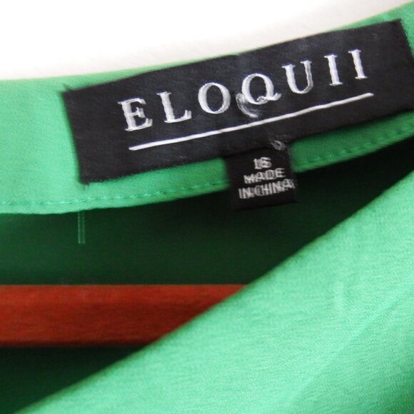 NWT Eloquii Green Womens Asymmetrical Sleeve Top 16 - Picture 3 of 4